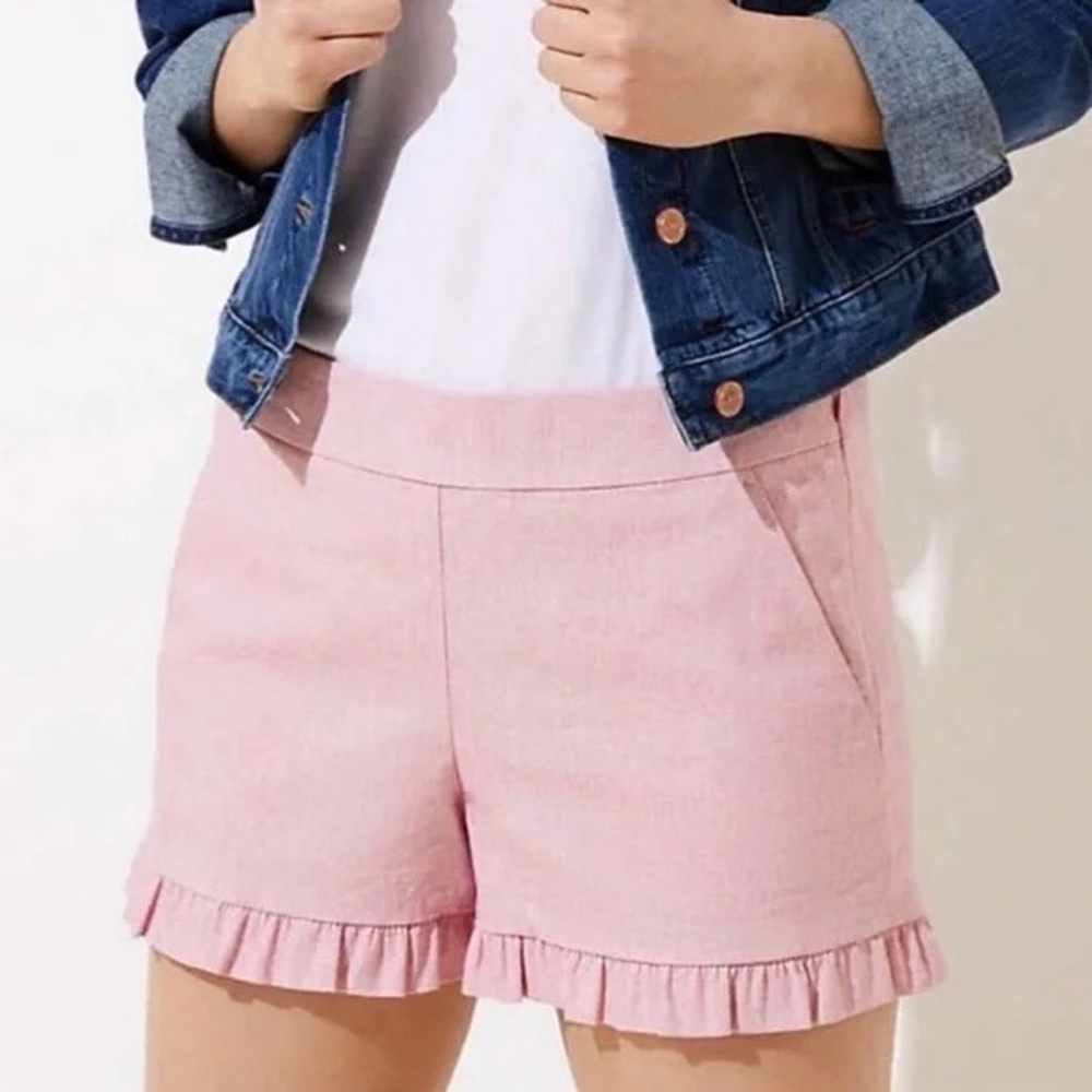 Women's LOFT Shorts Size 6 Pink Ruffle Hem With Pockets Side Zipper Closure
